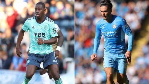 Boubakary Soumare of Wycombe Wanderers (left) and Grealish of Manchester City (right)