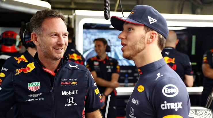 Horner y Gasly, en su último año en Red Bull. (Getty)