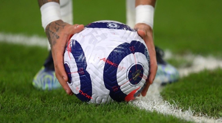 Detailed view of the Nike Flight match ball as a player places it on the pitch during the Premier League match between Wolverhampton Wanderers and Leeds United (Getty)