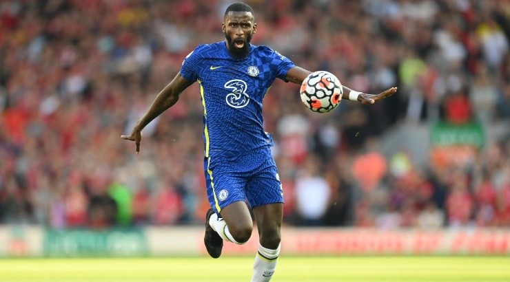 Antonio Rudiger of Chelses a in action during the Premier League match between Liverpool and Chelsea (Getty)