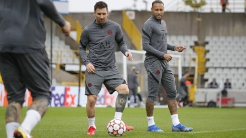 Lionel Messi y Neymar en un entrenamiento del PSG.