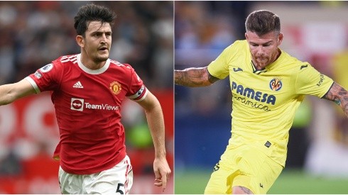 Harry MCGuire of Manchester United (left) and Alberto Moreno of Villarreal