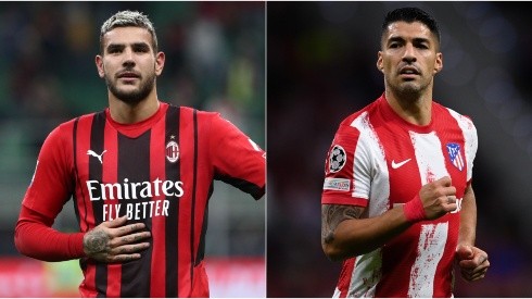 Theo Hernandez of Milan (left) and Luis Suarez of Atletico Madrid (right)