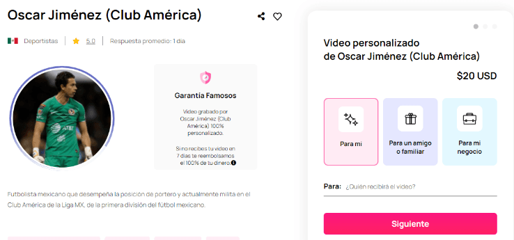Oscar Jiménez cobra por su saludo en famosos.com