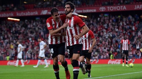 Festejo de gol de García con Bilbao.