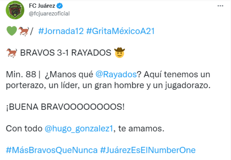 FC Juárez trolleó a Rayados (Captura de Twitter)