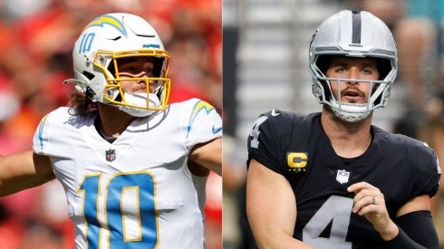 Justin Herbert of the Chargers (left) and Derek Carr of the Raiders