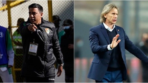 Bolivia coach Cesar Farias (left) and Peru manager Ricardo Gareca.