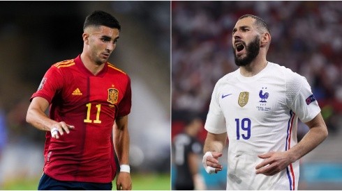 Ferran Torres of Spain and Karim Benzema of France.