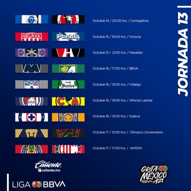 Así se ve el calendario de esta fecha (@LigaBBVAMX)