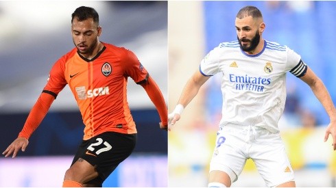 Maycon of Shakhtar Donetsk (left) and Karim Benzema of Real Madrid