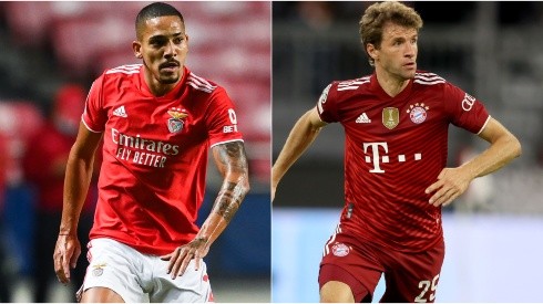 Gilberto of Benfica (left) and Thomas Muller of Bayern Munich