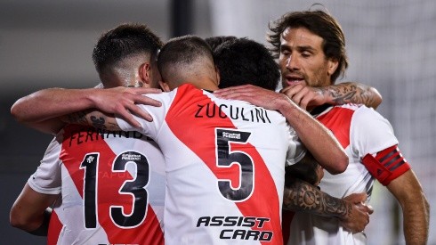 River Plate players celebrate after a goal