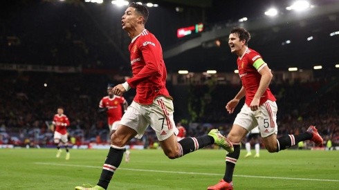 Cristiano Ronaldo en festejo de gol con United.