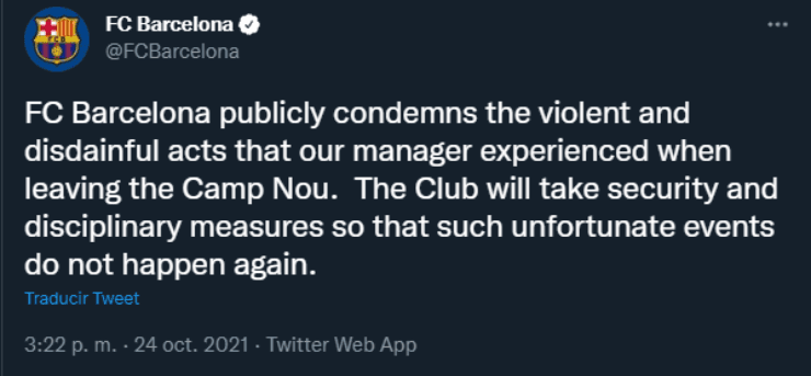 Barcelona’s tweet on the situation (Twitter: @fcbarcelona)