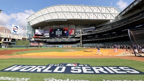 The Houston Astros work out during the World Series Workout Day at Minute Maid Park