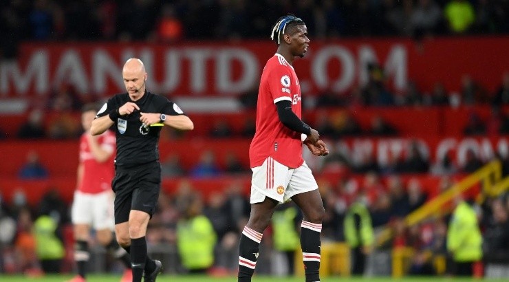 Paul Pogba of Manchester United looks dejected after being shown a red card (Getty Images)