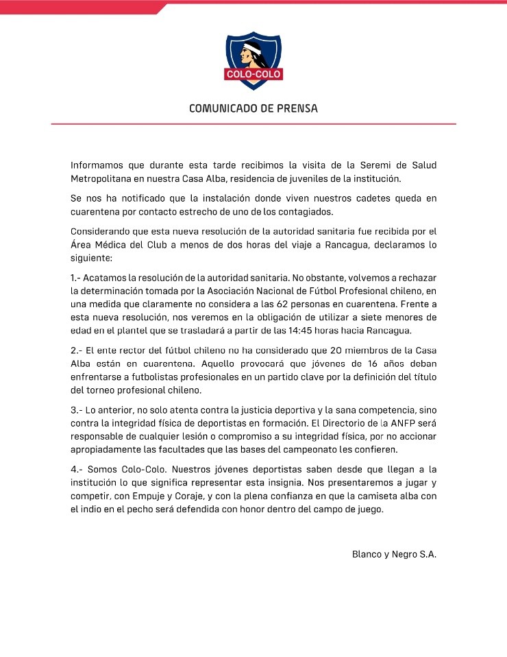 Comunicado Colo Colo