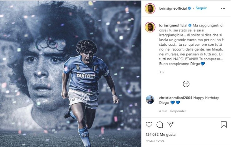 Insigne saludó a Maradona (Instagram @lorinsigneofficial)