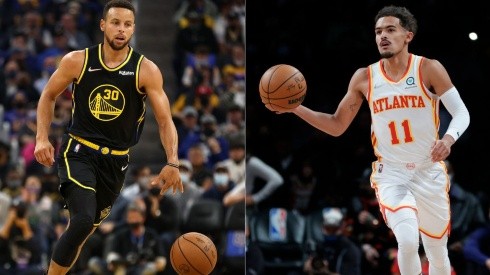 Curry of the Warriors (left) and Trae Young of the Hawks