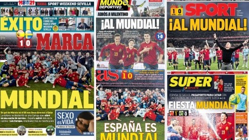 Las portadas de los principales medios deportivos tras la clasificación de España a Qatar 2022.
