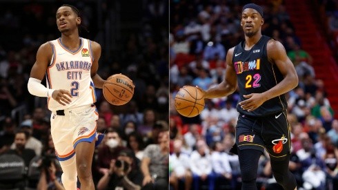 Shai Gilgeous-Alexander of Thunder (left) and Jimmy Butler of Heat