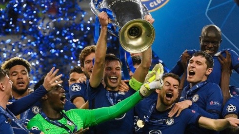 Jugadores del Chelsea celebran la UEFA Champions League.