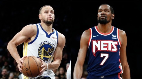 Stephen Curry y Kevin Durant en Warriors vs. Nets