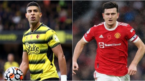 Adam Masina of Watford (left) and Harry Maguire of Manchester United (right)