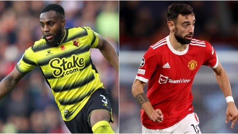 Danny Rose of Watford (left) and Bruno Fernandes of Manchester United (right)