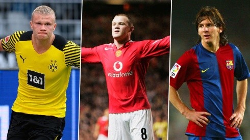 Erling Haaland, Wayne Rooney y Lionel Messi.