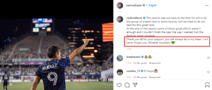 Raúl Ruidíaz en Seattle Sounders: despedida