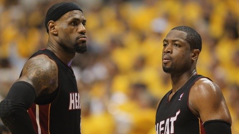 LeBron James (left) and Dwyane Wade during a game with the Miami Heat.