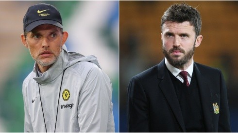 Thomas Tuchel of Chelsea (left) and Michael Carrick of Manchester United (right)