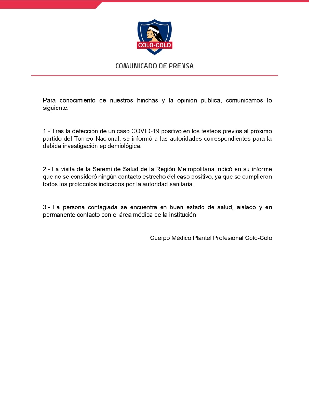 Comunicado Colo Colo