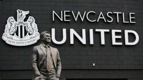 A detailed view of the statue of Sir Bobby Robson outside the Newcastle stadium
