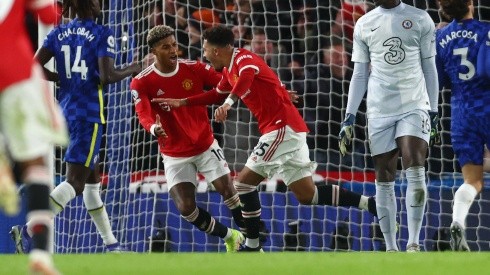 Jadon Sancho (right) of Manchester United celebrates after scoring