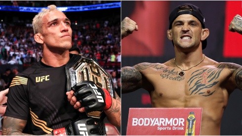 Charles Oliveira of Brazil (left) and Dustin Poirier of the US (right)