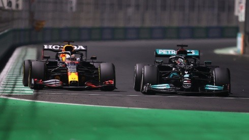 Max Verstappen and Lewis Hamilton compete for the title