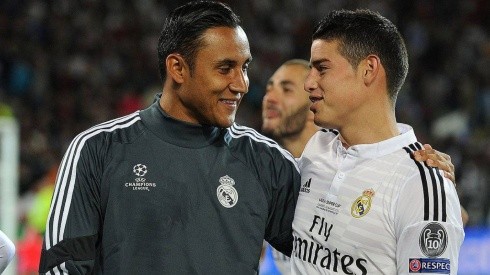 Keylor Navas y James Rodríguez en un encuentro con Real Madrid.