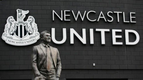 A detailed view of the statue of Sir Bobby Robson outside the Newcastle stadium