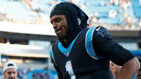 Cam Newton during the Carolina Panthers' loss to the Tampa Bay Buccaneers in Week 16 of the 2021 NFL season.