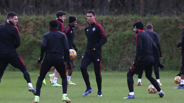 Cristiano Ronaldo en entrenamiento con Manchester United.