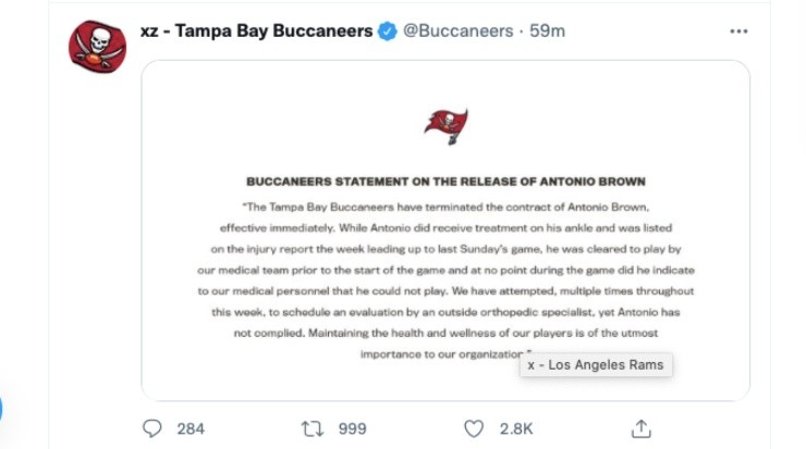 Tampa Bay&#039;s official statement. (Twitter: @Buccaneers)