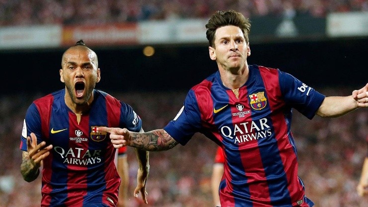 Alves y Messi en Barcelona.