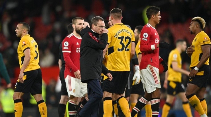 Ralf Rangnick, Manager of Manchester United (Photo by Gareth Copley/Getty Images) reacts following the Premier League match between Manchester United and Wolverhampton Wanderers