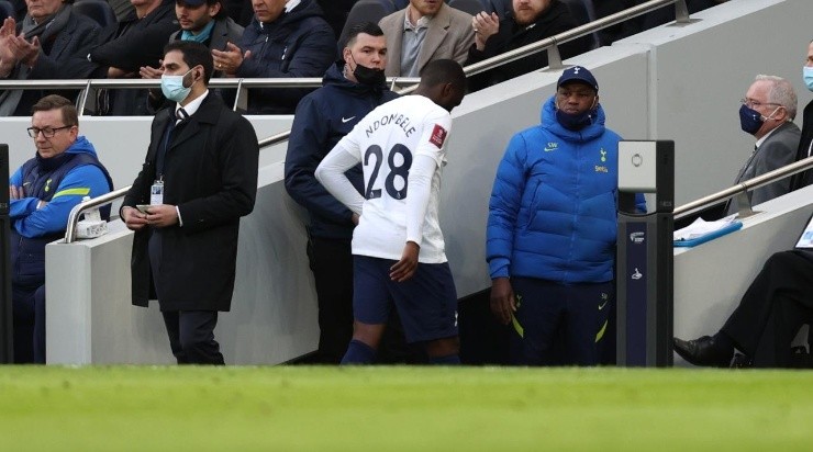 Tanguy Ndombele of Tottenham Hotspur leaves the field after being substituted during the FA Cup vs Morecambe (Photo by Julian Finney/Getty Images)