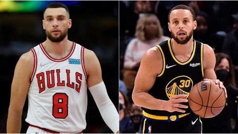 Zach LaVine of the Chicago Bulls (left) and Stephen Curry of the Golden State Warriors (right)