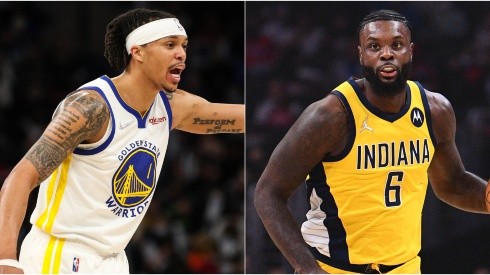 Damion Lee of the Golden State Warriors (left) and Lance Stephenson of the Indiana Pacers (right)
