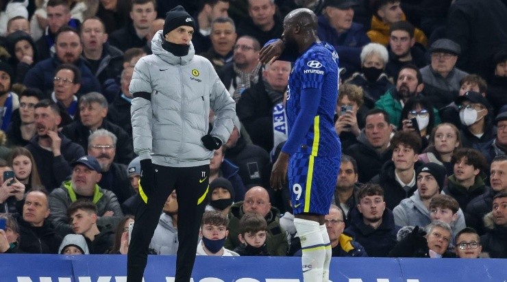 Head Coach Thomas Tuchel with Romelu Lukaku of Chelsea (Photo by Robin Jones/Getty Images)
